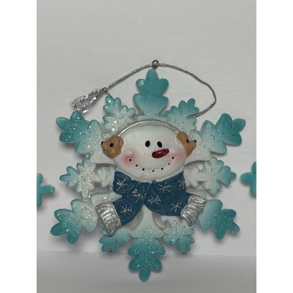 Lot of 4 Snowman Snowflake Blue White Silver Hats 4" Figurine Ornament - Picture 6 of 8